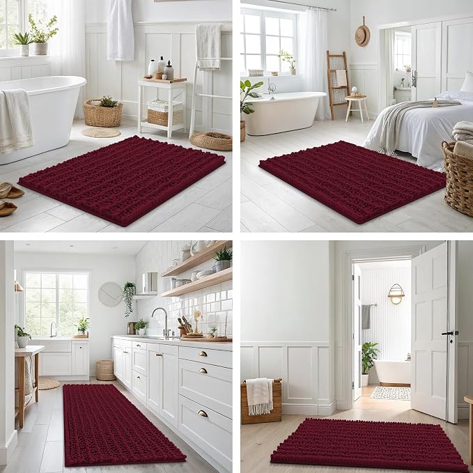 Smiry Bathroom Rugs Mat 44x24, Extra Soft Absorbent Chenille Bath Rugs, Non Slip Rubber Backing Machine Washable Quick Dry Bath Mats for Bathroom Floor, Tub, Shower, Home Decor Accessories, Burgundy