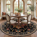 RELEANY Area Rugs Round 7ft Washable Non-Slip, Floral Vintage Distress Medallion Carpet for Living Room Bedroom Dining Room, Black Colorful Floral Dark Tan