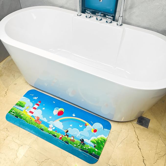 BEEHOMEE Bath Mats for Tub Kids,Baby Toddler - Large Cartoon Non-Slip Bathroom Bathtub Anti-Slip Shower Mats for Floor 35x15,Machine Washable XL Size Bathroom Mats (Lighthouse)