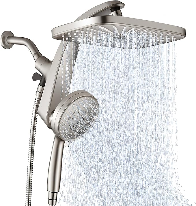BOZYBO Rain Shower Head with Handheld: High Pressure Shower Heads with Handheld Spray Combo, 12" Rainfall Shower Head and 9 Sprays Hand Showerheads with Magnetic Docking and Power Jets, Starlight
