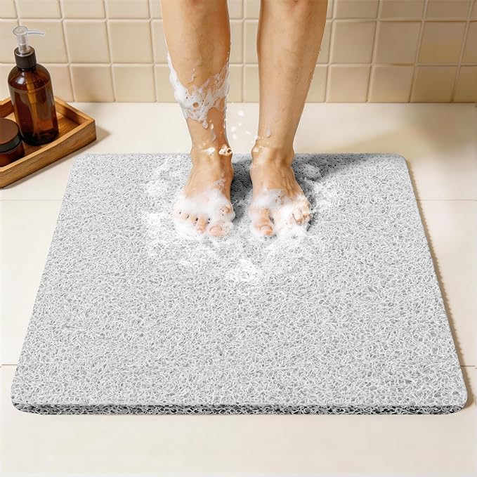 Joyhalo Shower Mat Bathtub Mat Non Slip, Bathmats Non Slip, Quick Drying Foot Scrubber Loofah Mats for Shower, Tub, Bathroom, Home, 24 * 24inch, White