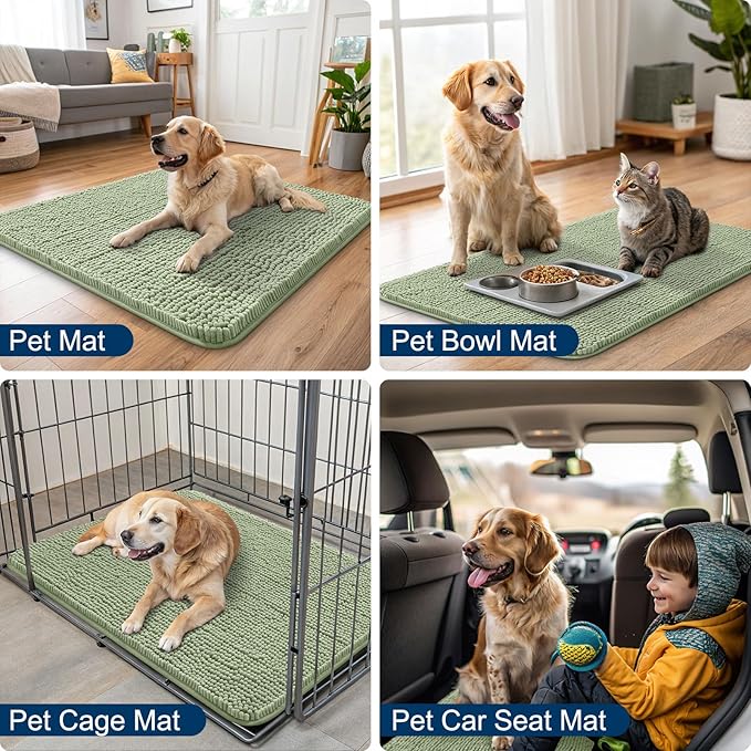 Smiry Dog Door Mat for Muddy Paws 70x24, Absorbent Dirt Trapper, Non-Slip Washable Chenille Entryway Rug for Inside Floor, Sage Green, Classic Solid