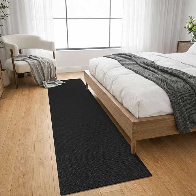 KOZYFLY Black Runners for Hallway 2x8, Washable Runner Rug, Woven Non Slip Kitchen Runner, Braided Entryway Rug, Floor Carpet for Foyer, Bedroom, Hall, Black/Dark Grey