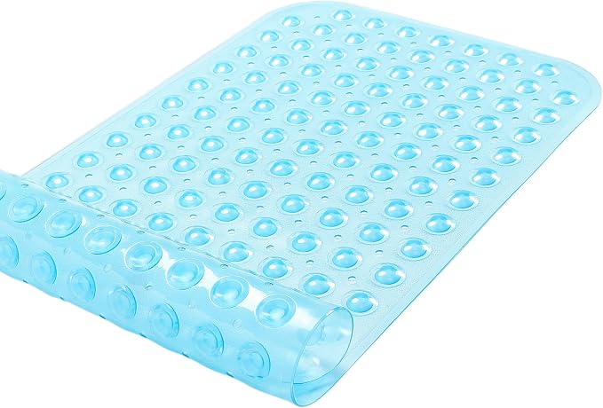 Large Non-Slip Bathtub & Shower Mat 31 inch x16 inch (Smooth/Non-Textured Tubs Only) Safe, Clean, Machine-Washable, Superior Grip&Drainage, Vinyl, Transparent Light Blue, Medium