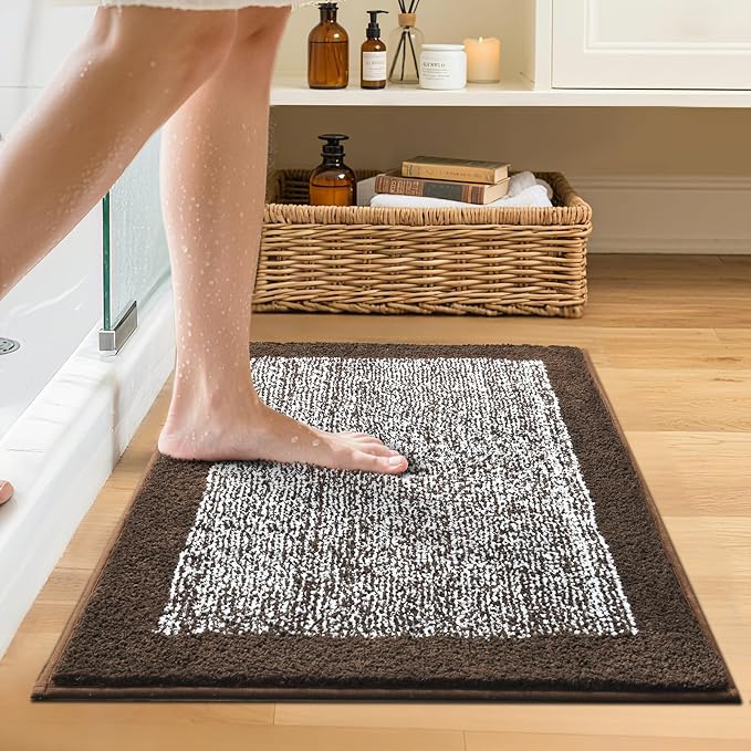Bathroom Rugs 24x17 Non Slip Washable, Brown Bath Mat for Bathroom Floor Tub, Soft Absorbent Quick Dry Mats for Shower, Bathtub,Home Decor