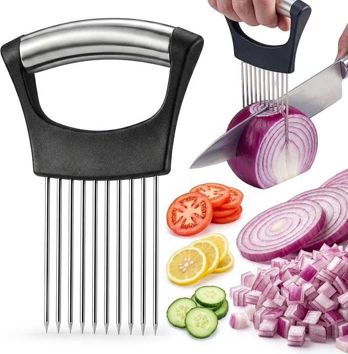 JAYVAR Onion Holder for Slicing,304 Stainless Steel Onion Slice Holder with 10 Long Needles,Onions Cutter Vegetable Chopper,Onions Chopper Tool,Food Slicing Guide for Neat Slicing,Tomato Potato Cutter
