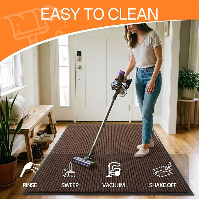 Indoor Outdoor Door Mat, 10' x 3' Doormat for Entryway, Rubber Backing Non Slip Front Door Mat Outside Entrance, Super Absorbent Commercial Floor Mat for Home Office, Brown