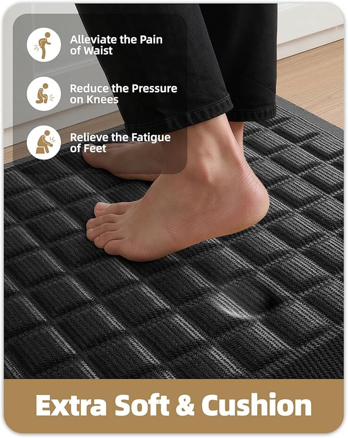 Color&Geometry 0.9 Inch Extra Thick Anti Fatigue Kitchen Floor Mat, High-Density Supportive Foam Standing Desk Mat, Waterproof Non-Slip Comfort for Sink, Office, Laundry, 20"x39", Black