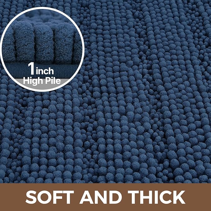Bcoimo Large Bathroom Rug, Chenille Bath Mat with High Low Pile Design, Soft Absorbent Non Slip Bath Rug, Machine Washable Quick Dry Mat for Shower, Tub, Sink and Vanity