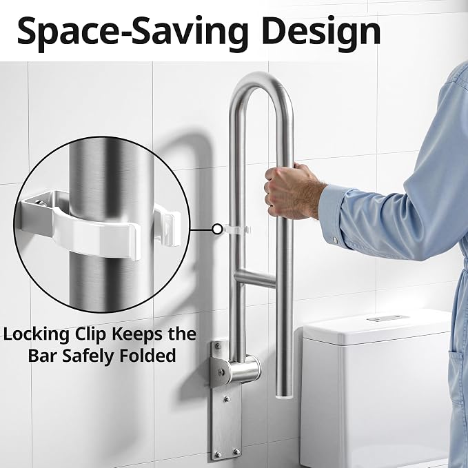 Toilet Grab Bar, Bathroom Safety Handrail Wall Mounted, 304 Stainless Steel Flip Up Folding Support Rail for Elderly Seniors and Handicap Assistance (30 Inch)