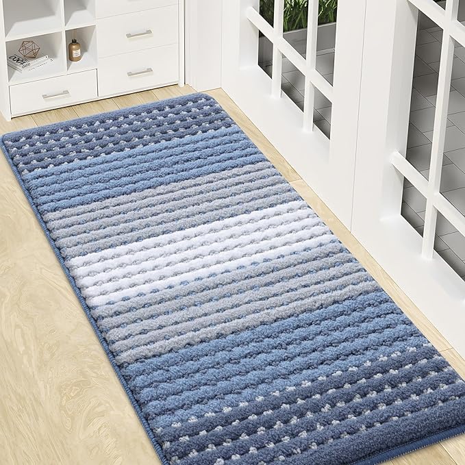 Kitinjoy Indoor Outdoor Door Mat, 47x20 Non-Slip Absorbent Dirt Trapper, Low-Profile Washable Inside Entrance Front Floor Mat, Sturdy Soft Entry Dotted Ombre Doormats for Entryway, Light Blue