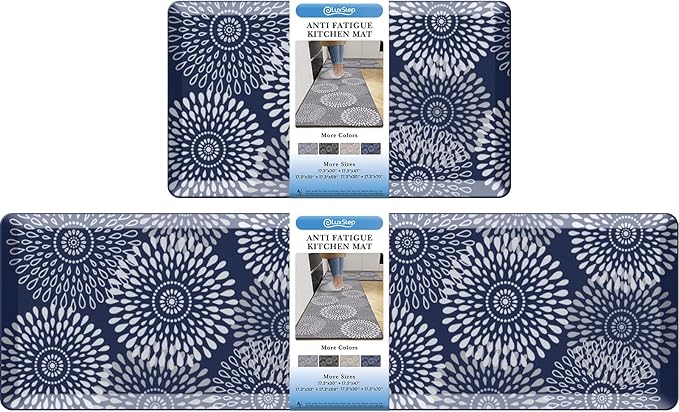 LuxStep Kitchen Mats for Floor,0.47 inch Thicker Cushioned Rug Anti-Fatigue Mats for Kitchen Decor Accessories,Waterproof Non-Slip Mats and Rugs Set for Office,Laundry 17.3"×29"+17.3"×60",Blue