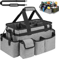 Cleaning Caddy Bag,Large Cleaning Supplies Organizer with Handle for Housekeepers,Gray