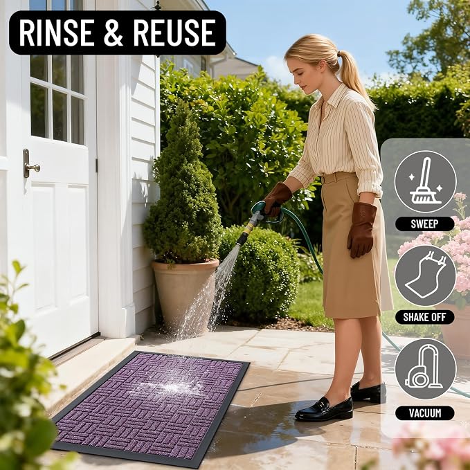 OLANLY Front Door Mat Outside Entrance 47x23, Absorbent, Heavy Duty Sturdy Natural Rubber Doormat Indoor Outdoor, Non-Slip, Stain and Fade Resistant, Low Profile Floor Mat for Entryway, Violet