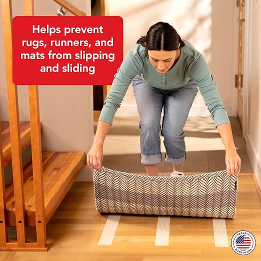 Rug Grip Rug Gripper Double Sided Non-Slip Residue Free Carpet Tape for Area Rugs and Runners - Works on All Floor Types Including Hardwood, Tile, Carpet and Vinyl (2.5in x 25ft)