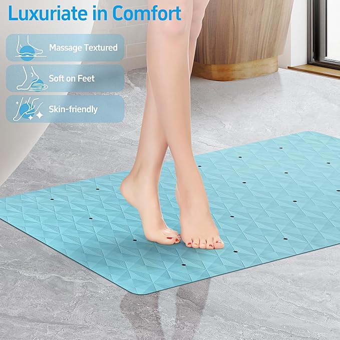Non Slip Bathtub Mat for Bath Tub Shower - Natural Rubber Mat with 241 Suction Cups - Soft Bathroom Safety Mat - Unique Diamond Pattern - Fatigue Relief - Machine Washable - 16 × 28 Inch