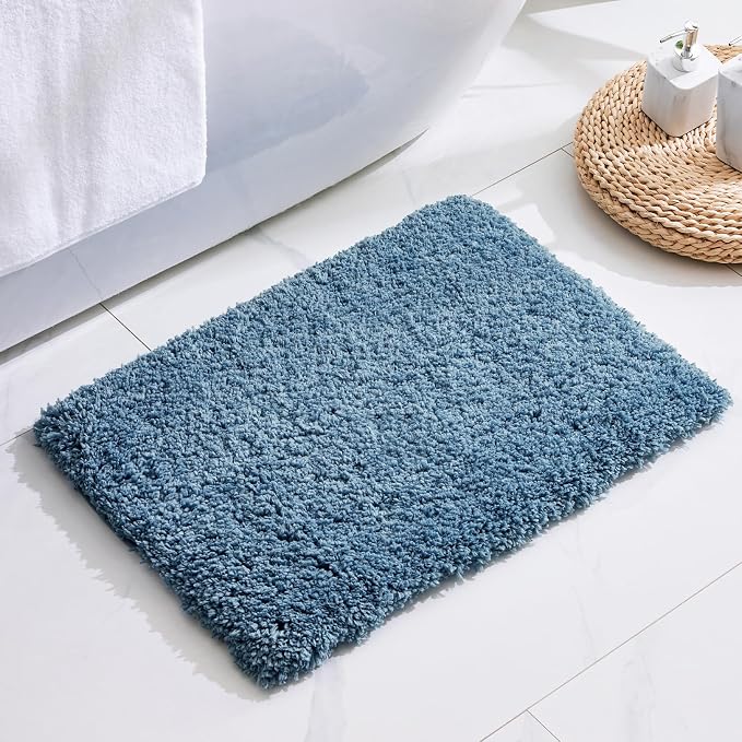 Disolla Blue Bathroom Rug 17x24 - Non-Slip Plush Small Bath Mat, Highly Absorbent & Ultra Soft Fluffy Floor Mat, Machine Washable for Shower and Tub