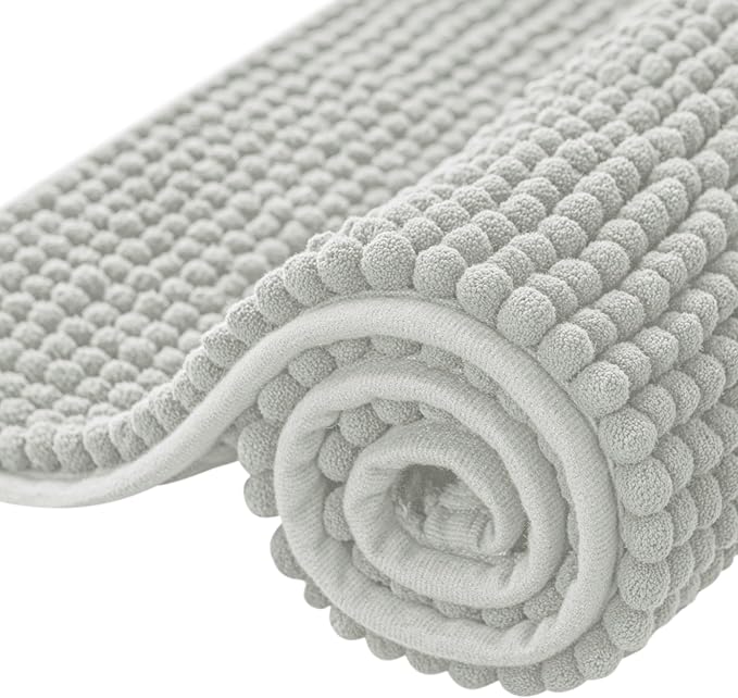 SUBRTEX Bathroom Rugs, 24" x 36" Chenille Bath Rug Soft Short Plush Bath Mat Soft Shower Mat Water Absorbent Shower Mat Quick Dry Machine Washable, Light Gray