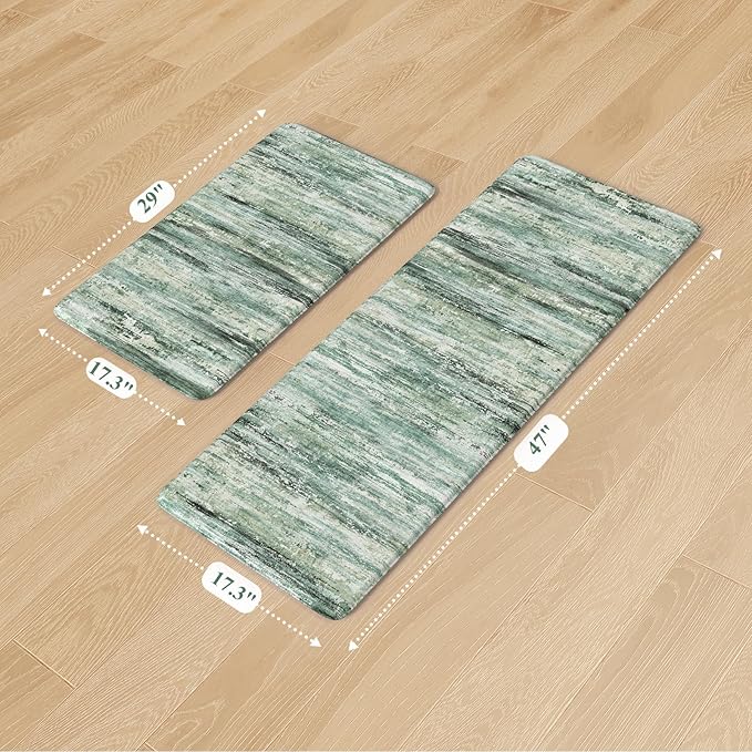KIMODE Kitchen Mats Cushioned Anti Fatigue, Abstract Kitchen Rugs Sets of 2, Non Slip Kitchen Mats for Floor, Padded Kitchen Floor Mats for Sink Laundry Office Desk Green Multi 17"x47"+17"x29"