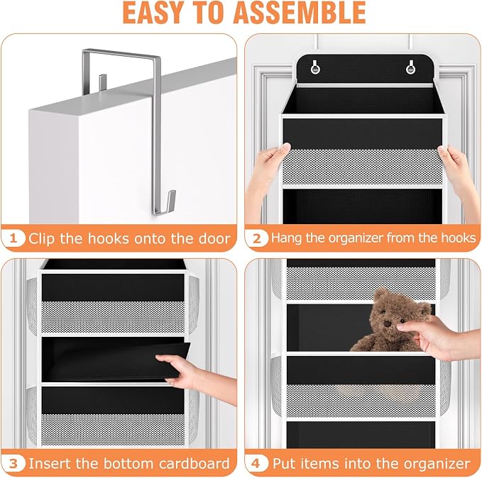 WISELIFE Over the Door Organizer - 5 Shelves Large Capacity Hanging Bedroom Storage Solution with Side Pockets for Dorm Bathroom Pantry Nursery and Baby Essentials Holds up to 40 Lbs Black