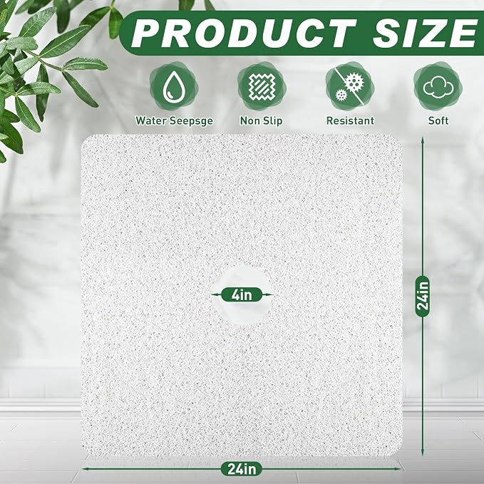Shower Mat Non Slip,Soft Bath Mat with Drain,Quick Drying PVC Loofah Bathtub Mat for Bathroom,Without Suction Cups,24 x 24 Inch (White)