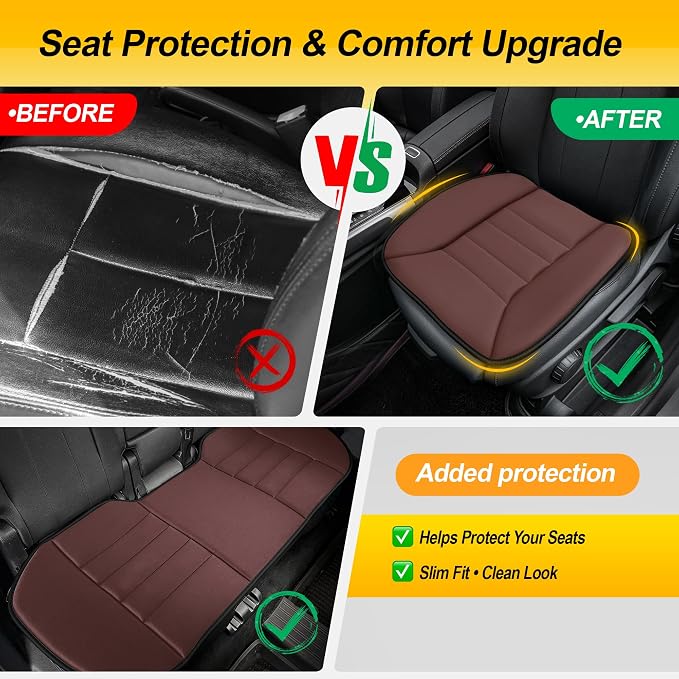 kingphenix 3-Piece Car Seat Cushion Set, 1.2inch Memory Foam Comfort, 2 Front Automotive Seat Cushions + Rear Bench Cushion, Non-Slip Bottom, Fits Sedan SUV Truck Van, Car & Office Chair, Brown