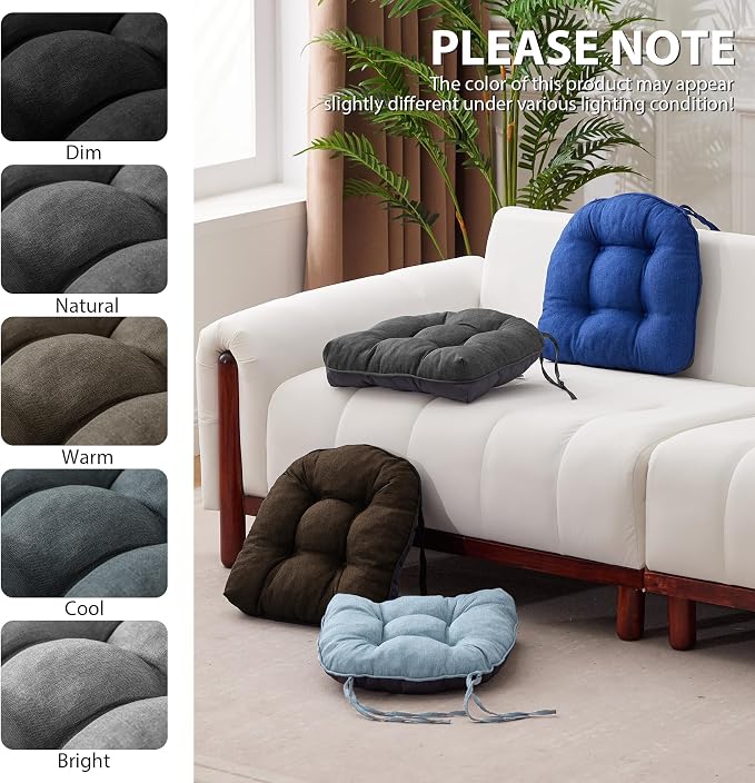 IASEAHK Chair Cushions for Dining Chairs, Seat Cushions for Kitchen Chairs, Indoor Seat Cushions with Ties, Tufted Foam Chair Pads, Non Slip Chair Cushions Set of 4, 15.5" x 15.5" x 4", Dark Grey