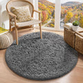 Ophanie Round Rugs 3Ft Grey Circle Area Rug,Christmas Room Decor, Aesthetic Nursery Bedroom Carpet, Fluffy Fuzzy Plush Soft Shaggy Gray Living Room Rugs for Kids Boys Girls Teen Baby Home, Dorm