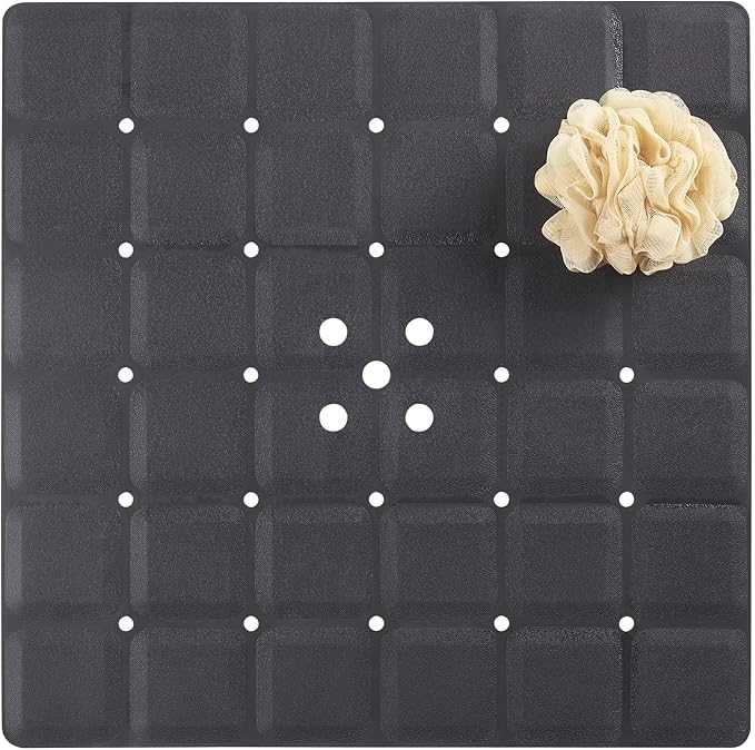Webos Shower Mat for Textured Surface：Silicone Non Slip Shower Mat Without Suction Cups Foldable - Square Bath Mat for Reglazed Tub Textured Shower Floor (Black, 21x21 Inches)