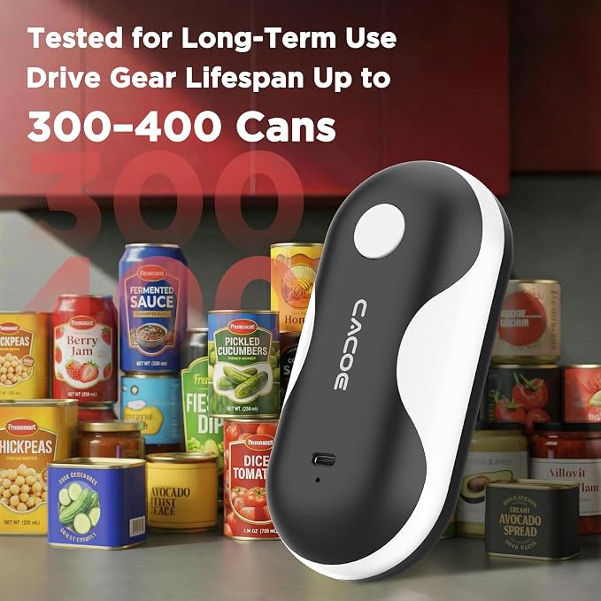 CACOE Automatic Smart Electric Can Opener with Auto Stop & USB-C Charging - Cordless Can Opener for Elderly and Arthritic Users for Seniors & Arthritis, Effortless One-Touch Open (black)