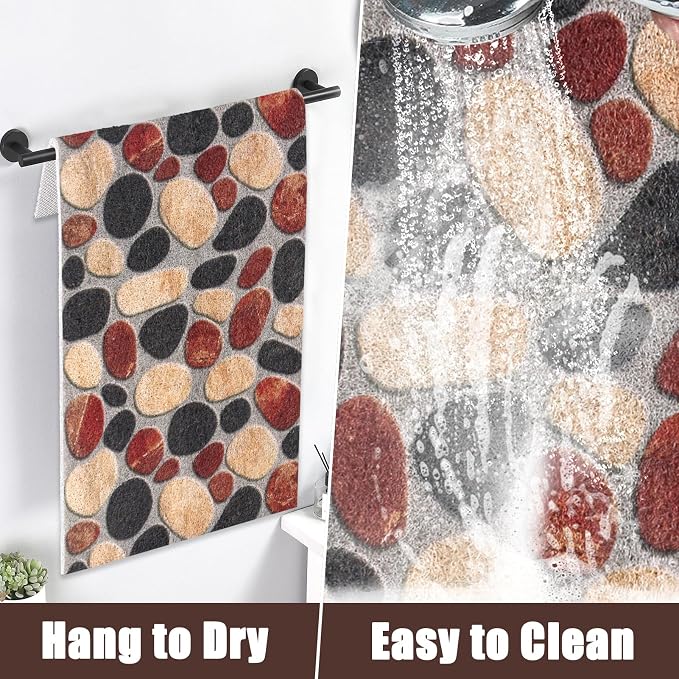 Long Shower Bath Mat Non Slip: Soft Textured Loofah Bathroom Floor Mat for Inside Shower - Multiple Drainage Holes for Quick Drying - 16x39 Inch Extra Long Shower Tray Mat for Walk- in Shower