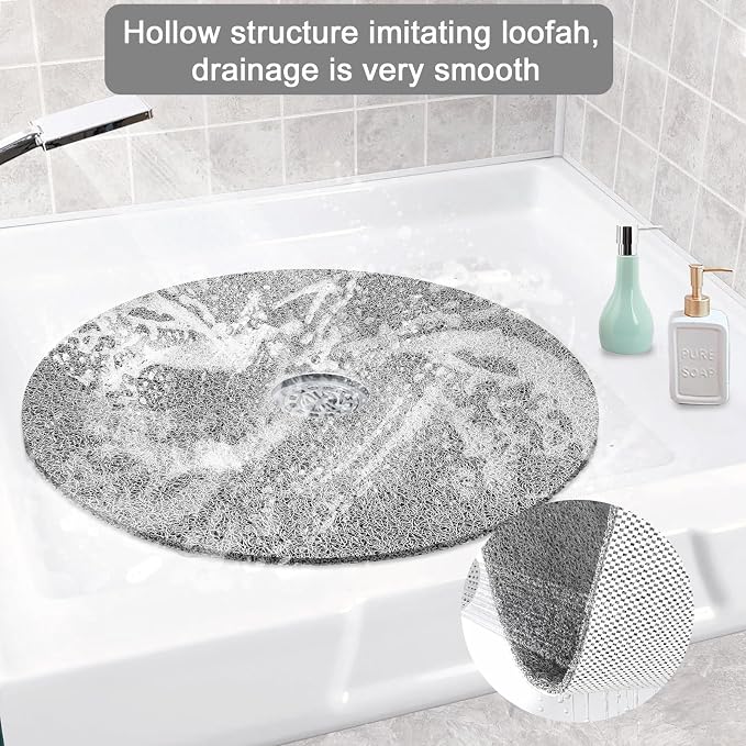 Shower Mat Non Slip, Round Shower Mat for Inside Shower, Non Slip Bathtub Mat, Fast Drying Bath Tub Mats, Loofah Mat for Shower Bathroom, Quick Drying, Resistant (Grey, 32 x 32 Inch)