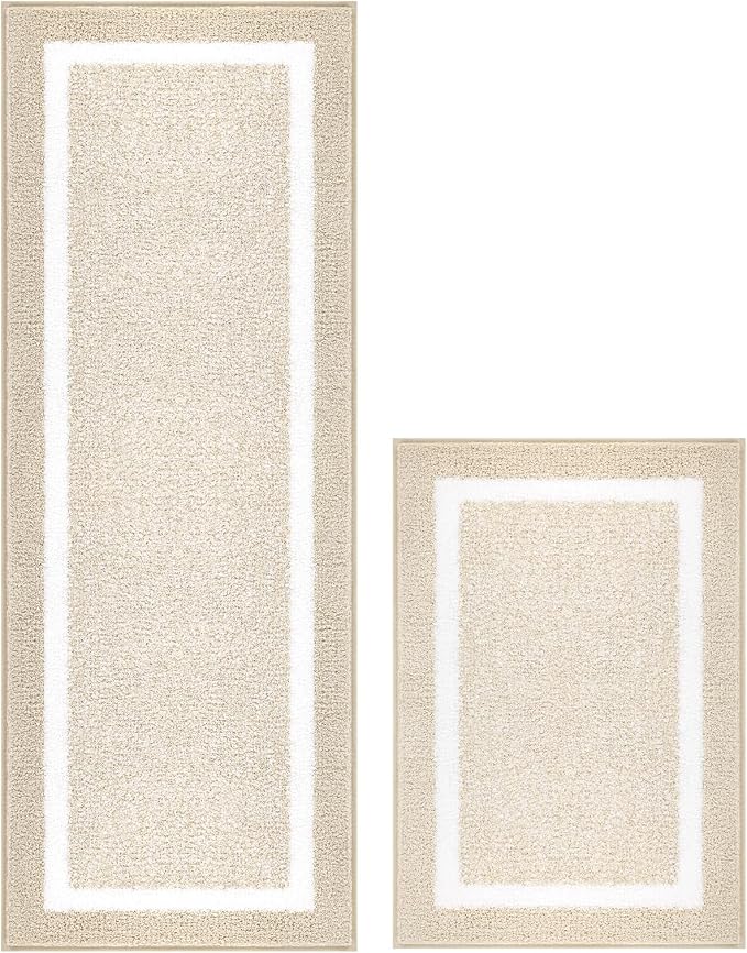 Pauwer Bathroom Rugs Sets 2 Piece, Non Slip Bath Mats for Bathroom, Absorbent Bath Rugs Floor Mat, Machine Washable Shower Rugs for Bath Floor, Tub and Shower, Light Beige
