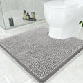 Smiry Luxury Chenille Toilet Rugs U-Shaped 24x24, Soft Absorbent Non-Slip Contour Bathroom Rugs for Toilet, Machine Washable Contoured Bath Mats, Light Grey