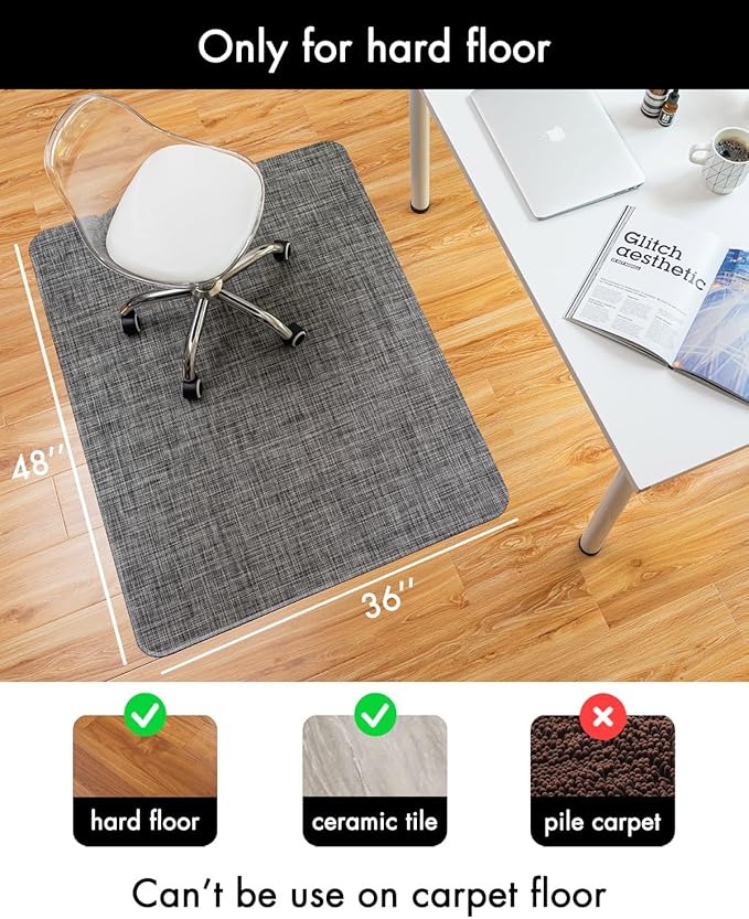 BARoyal Office Chair Mat for Hardwood Floor Under Desk Computer Rolling Chair Mat for Wood/Tile Floor Non-Slip Heavy Duty Desk Rug PVC Plastic Hard Floor Protector 36" x 48"(Gravel)