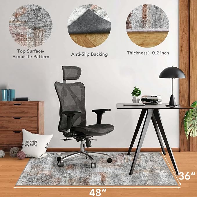 Office Chair Mat for Hardwood Floor&Tile Floor,36"X 48" Heavy Duty Desk Chair Mat for Hard Floors,Under Desk Rug for Rolling Computer Chair,Anti Slip,Low Pile Carpet Floor-Abstract Grey