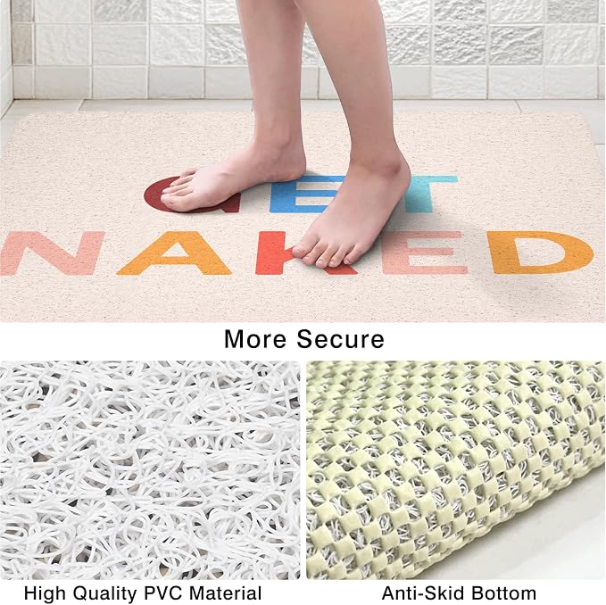 Get Naked Square Shower Mat, Non Slip Bath Mat Quick Drying Bathmat Easy Cleaning Shower Matt for Bathroom Floor, Cute Fun Bath Mats Textured Surface Shower Foot Scrubber Mat, 24″X24″