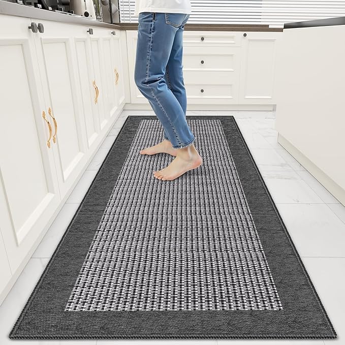 StepRite Kitchen Rugs, Kitchen Mats for Floor, 60"x24" Non-Slip Machine-Washable Kitchen Throw Rug, Absorbent Runner Rugs Office, Sink Standing Desk Mat, Decor Carpet, Grey