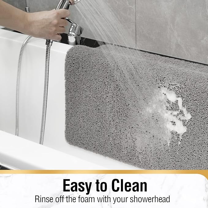 HITSLAM Non Slip Bathtub Mat 40 x 28 Inch, Extra Long Bath Mat for Tub, Soft PVC Loofah Shower Floor Mat with Drain, Quick Drying Bathroom Tub Mat for Wet Area, Without Suction Cup, Grey