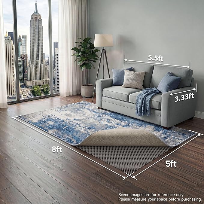 Veken 5x8 Ft Rug Pad Gripper for Hardwood Floors, Non Slip Rug Pads for Area Rugs, Thick Dark Grey Rug Grippers for Tile Floors, Under Carpet Anti Skid Mat, Keep Your Rugs Safe and in Place