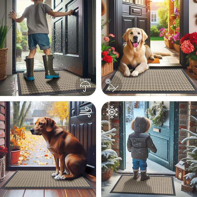 Smiry Front Door Mat Outside Entrance, Heavy Duty Natural Rubber Doormat, Non Slip, Trap Dirt and Moisture, Easy Clean, Low Profile Welcome Floor Mats for Indoor Outdoor Entry, 70x46.5 Inch, Beige