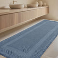 IM HOME Extra Large Waffle Bath Mat, Boho Bathroom Rugs Absorbent Non Slip, Ultra Soft Bathroom Mat, Machine Washable Knit Bath Rugs with Tassels for Bathroom, Bedroom, Kitchen, Shower, 6'x2', Blue