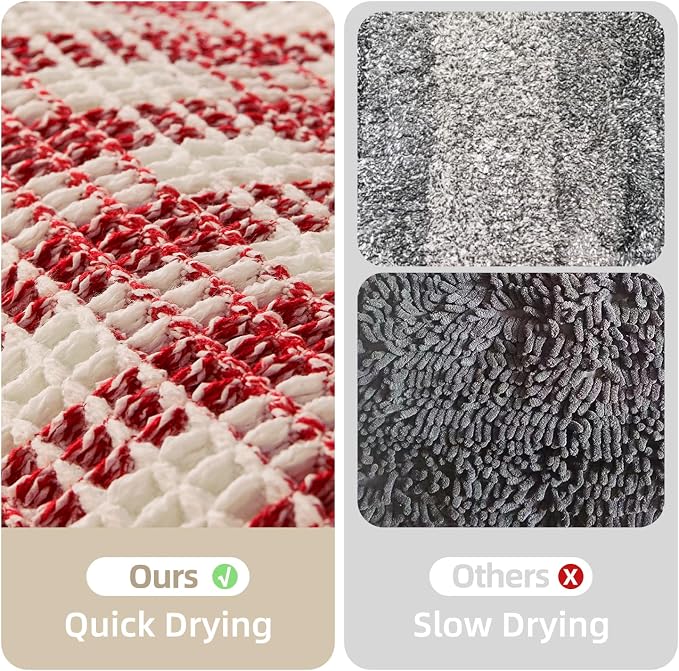 TYUU Waffle Bath Mat, Boho Christmas Bathroom Rugs Non Slip Washable Absorbent Checkered Bathroom Mat Quick Dry Cute Bath Mat, 48"x24" Red and White
