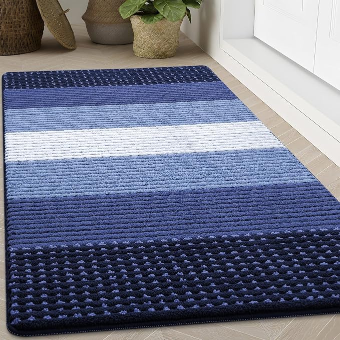 Kitinjoy Indoor Outdoor Door Mat, 71x47 Non-Slip Absorbent Dirt Trapper, Low-Profile Washable Inside Entrance Front Floor Mat, Sturdy Soft Entry Dotted Ombre Doormats for Entryway, Navy Blue