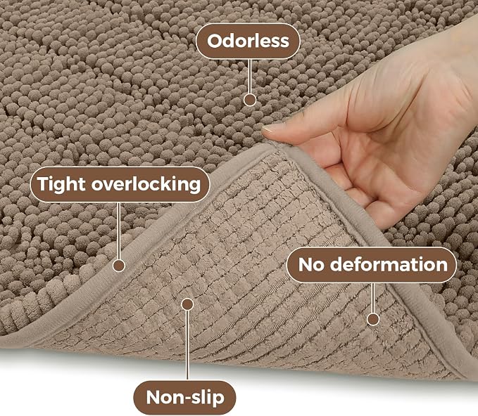 Bcoimo Large Bathroom Rug, Chenille Bath Mat with High Low Pile Design, Soft Absorbent Non Slip Bath Rug, Machine Washable Quick Dry Mat for Shower, Tub, Sink and Vanity
