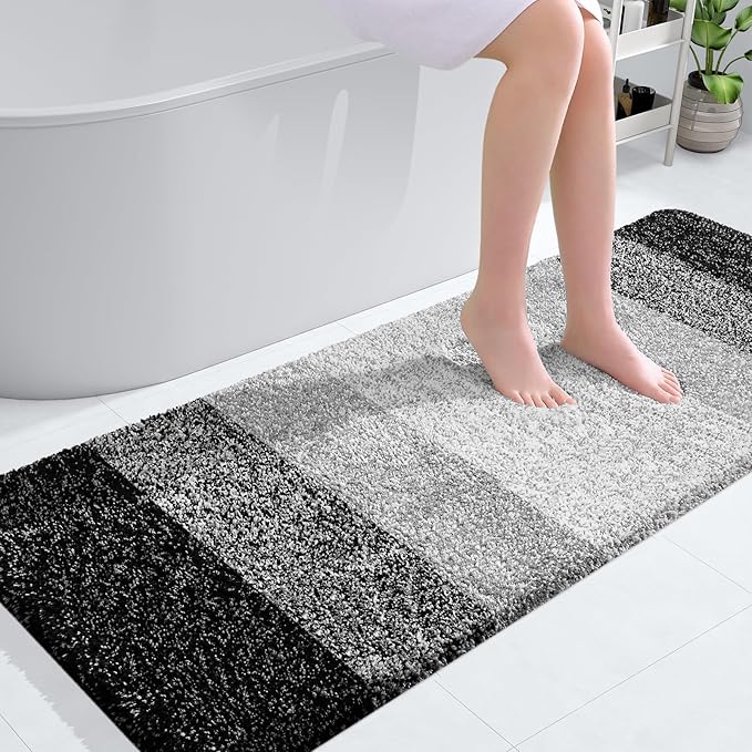 OLANLY Large Bathroom Rugs Mat 50x30, Extra Soft Absorbent Microfiber Bath Rugs, Rubber Backing, Quick Dry, Machine Washable Bath Mats for Bathroom Floor, Tub and Shower, Home Decor Accessories, Black