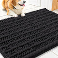 Smiry Dog Door Mat for Muddy Paws 30x20, Absorbent Dirt Trapper, Non-Slip Washable Chenille Entryway Rug for Inside Floor, Black, Layered Pattern
