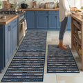 Kitchen Rugs Sets of 2-Non Slip Kitchen Mats for Floor-Thick Stain Resistant Vintage Kitchen Floor Mat Runner Carpet for Hallways Entryway Laundry Room Washable（Navy Blue 24"x70"+24"x35"）