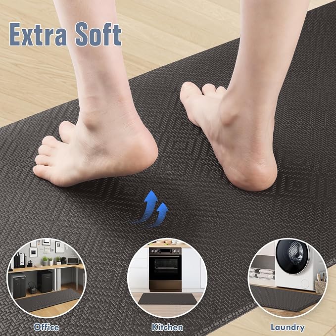 Mattitude Kitchen Mat 2PCS Kitchen Rugs Cushioned Anti-Fatigue Rug Waterproof Standing Desk Mat Kitchen Mats for Floor Kitchen Rug Set for Kitchen, Sink, Office 17.3"×30"+17.3"×59"-0.47inch Dark Grey