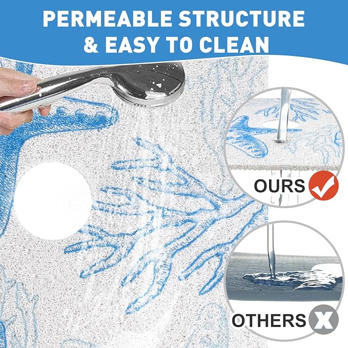 Square Shower Mat Non Slip: 27 x 27 Inch Extra Large Shower Mats with Drain Hole in Middle - PVC Loofah Anti Slip Shower Floor Matt for Inside Shower